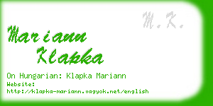 mariann klapka business card